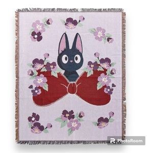 Studio Ghibli Kiki's Delivery Service Jiji Bow Floral Tapestry Throw